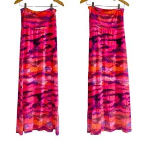 Cynthia Rowley Vivid Watercolor Maxi Skirt Pink Orange - M
